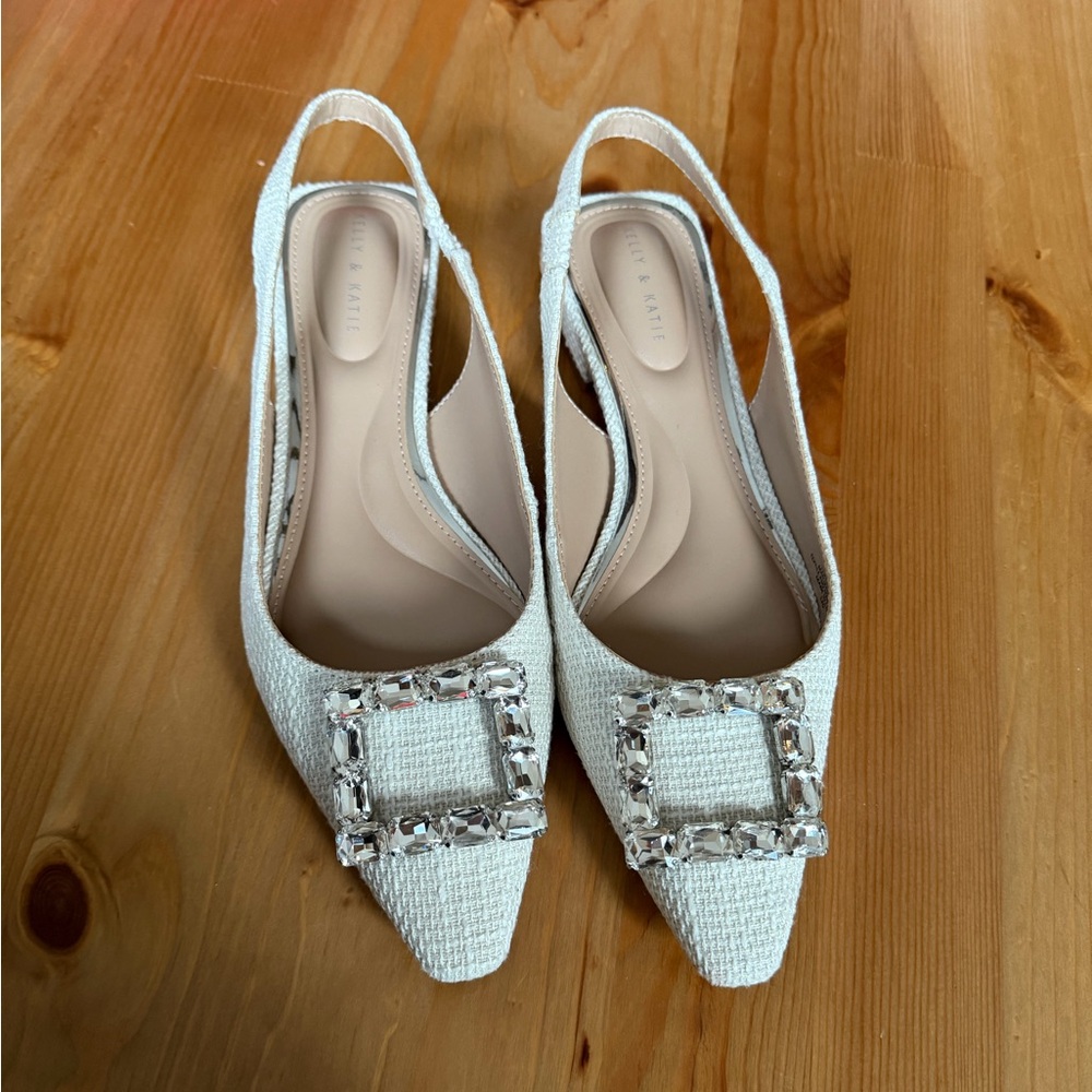 Kelly & Katie White Textured Slingback Shoes